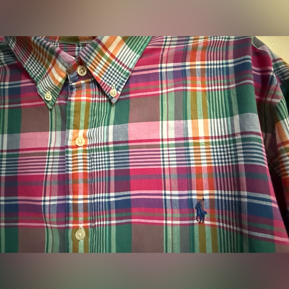 Ralph Lauren Indian Madras XXL Vibrant Plaid 100% Cotton Button Down Shirt